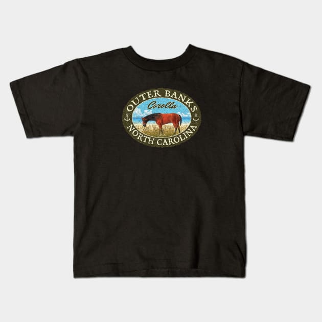 Corolla, Outer Banks, North Carolina, Wild Horse on Beach Kids T-Shirt by jcombs